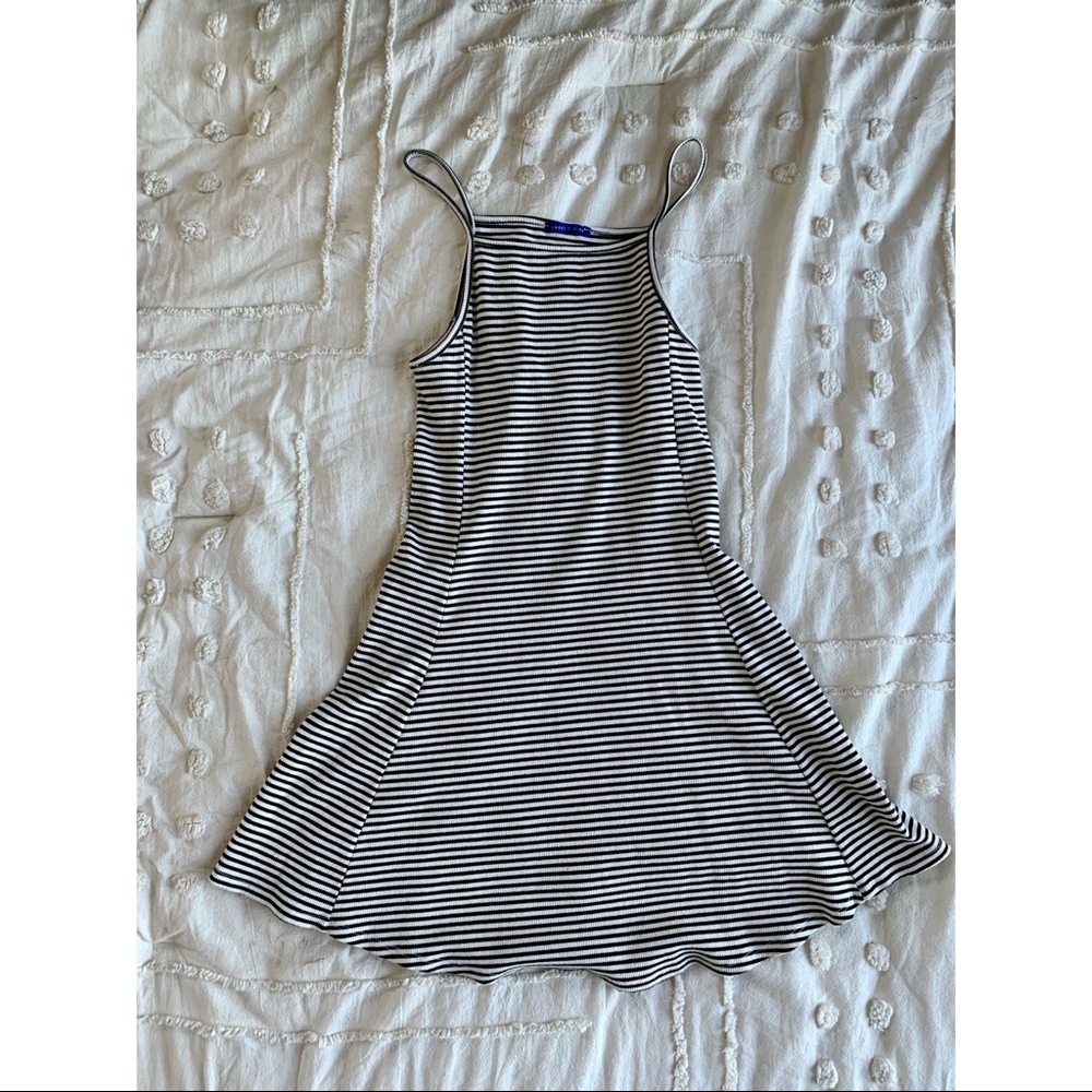 Spaghetti strap black and white striped mini dress